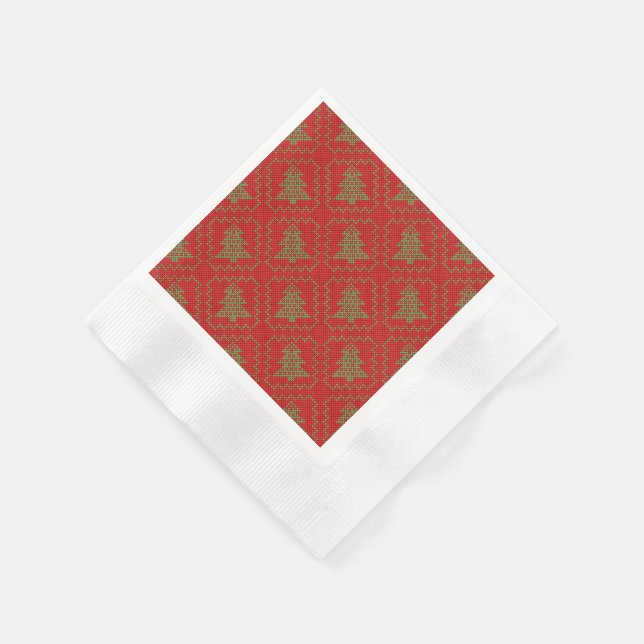 Cozy Christmas tree ugly sweater checkered pattern Napkins (Corner)