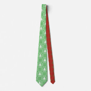 Cozy Christmas tree ugly sweater checkered pattern Neck Tie