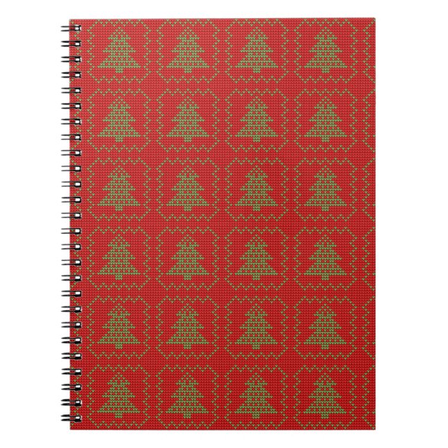 Cozy Christmas tree ugly sweater checkered pattern Notebook (Front)