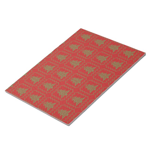 Cozy Christmas tree ugly sweater checkered pattern Notepad (Angled)