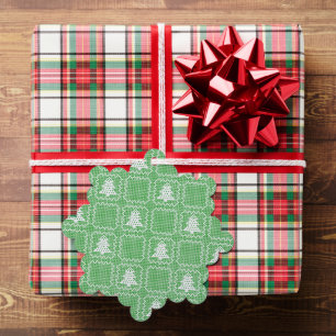 Cozy Christmas tree ugly sweater checkered pattern Ornament Card