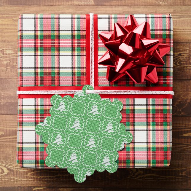 Cozy Christmas tree ugly sweater checkered pattern Ornament Card (Insitu (Gift))