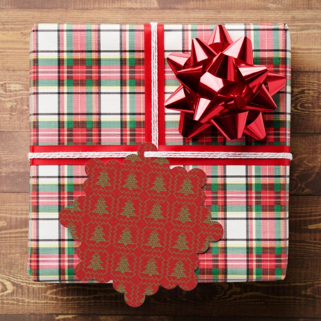 Cozy Christmas tree ugly sweater checkered pattern Ornament Card (Insitu (Gift))