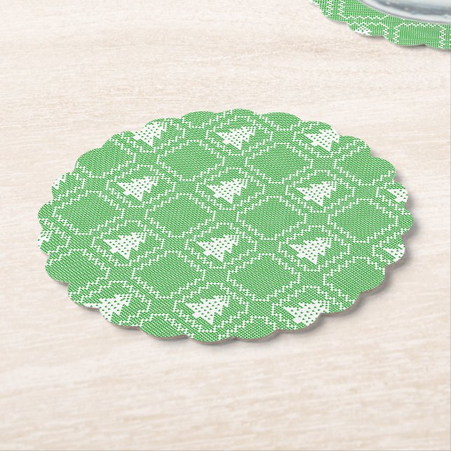 Cozy Christmas tree ugly sweater checkered pattern Paper Coaster (Angled)