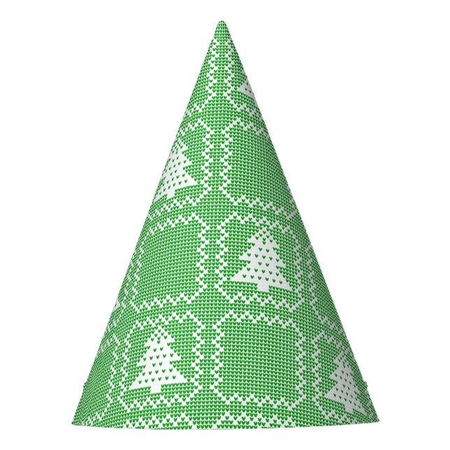 Cozy Christmas tree ugly sweater checkered pattern Party Hat (Front)