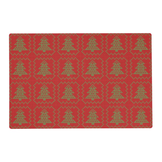 Cozy Christmas tree ugly sweater checkered pattern Placemat (Front)