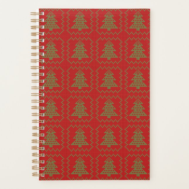 Cozy Christmas tree ugly sweater checkered pattern Planner (Front)