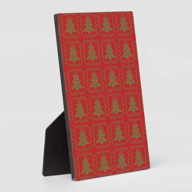 Cozy Christmas tree ugly sweater checkered pattern Plaque (Side)