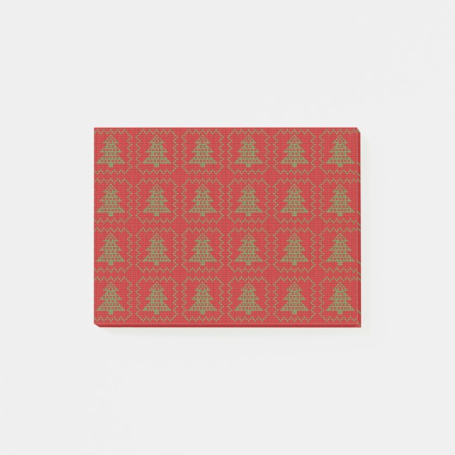 Cozy Christmas tree ugly sweater checkered pattern Post-it Notes (Front)