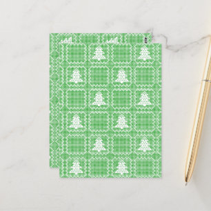 Cozy Christmas tree ugly sweater checkered pattern Postcard