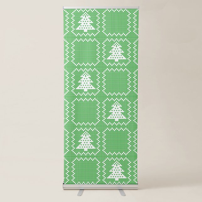 Cozy Christmas tree ugly sweater checkered pattern Retractable Banner (Front)