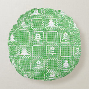 Cozy Christmas tree ugly sweater checkered pattern Round Pillow