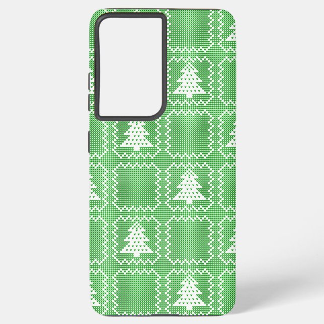 Cozy Christmas tree ugly sweater checkered pattern Samsung Galaxy Case (Back)
