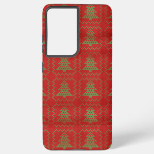 Cozy Christmas tree ugly sweater checkered pattern Samsung Galaxy S21+ Case