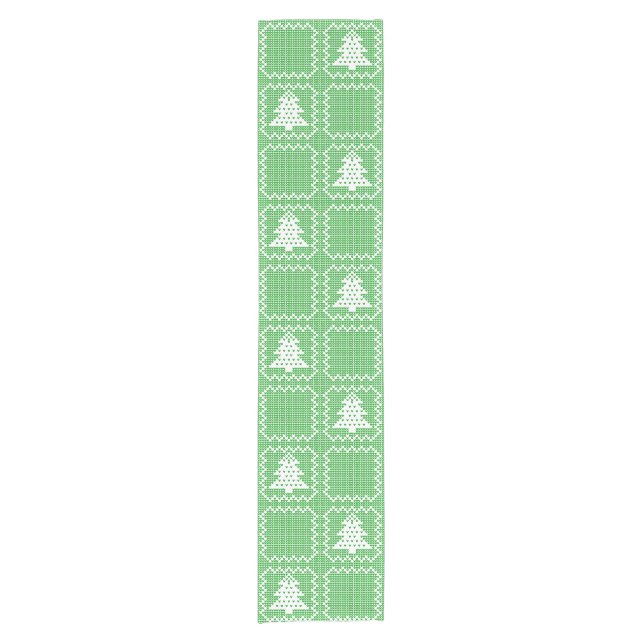 Cozy Christmas tree ugly sweater checkered pattern Short Table Runner (Front)