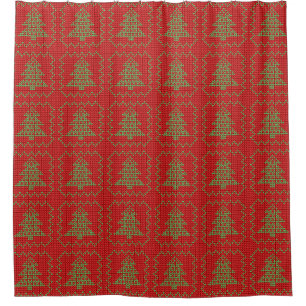 Cozy Christmas tree ugly sweater checkered pattern Shower Curtain
