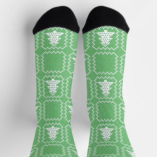 Cozy Christmas tree ugly sweater checkered pattern Socks (Top)