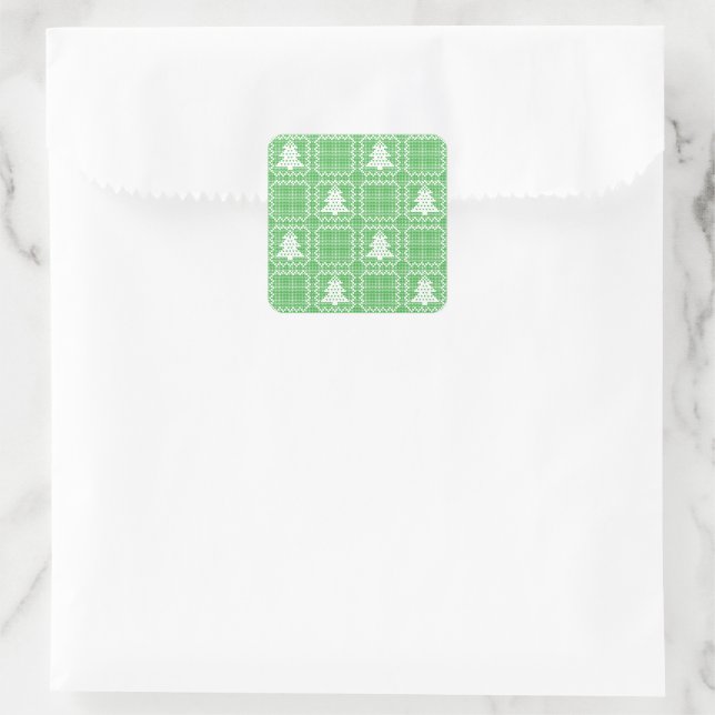 Cozy Christmas tree ugly sweater checkered pattern Square Sticker (Bag)
