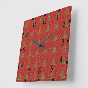 Cozy Christmas tree ugly sweater checkered pattern Square Wall Clock