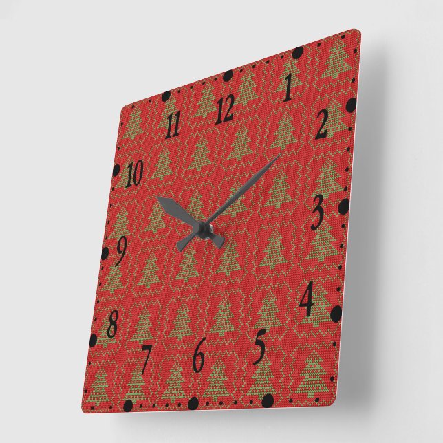 Cozy Christmas tree ugly sweater checkered pattern Square Wall Clock (Angle)