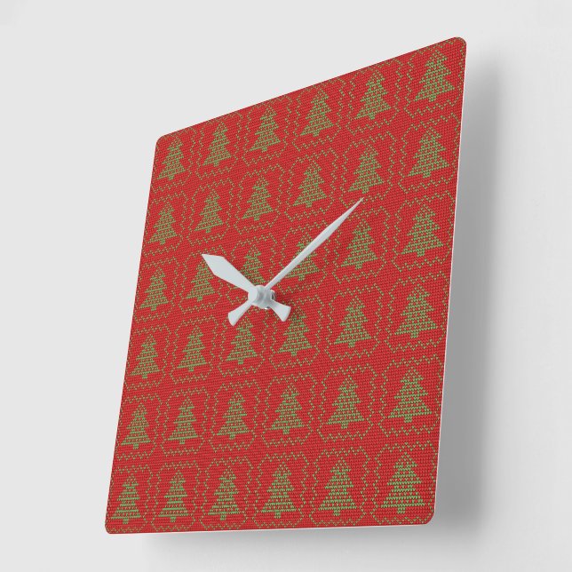 Cozy Christmas tree ugly sweater checkered pattern Square Wall Clock (Angle)