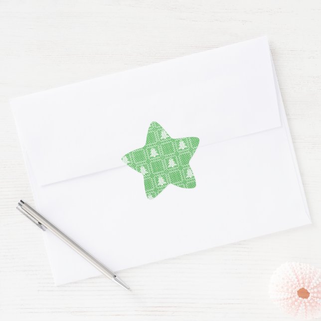 Cozy Christmas tree ugly sweater checkered pattern Star Sticker (Envelope)