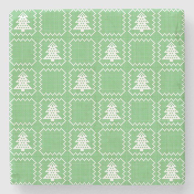 Cozy Christmas tree ugly sweater checkered pattern Stone Coaster (Front)