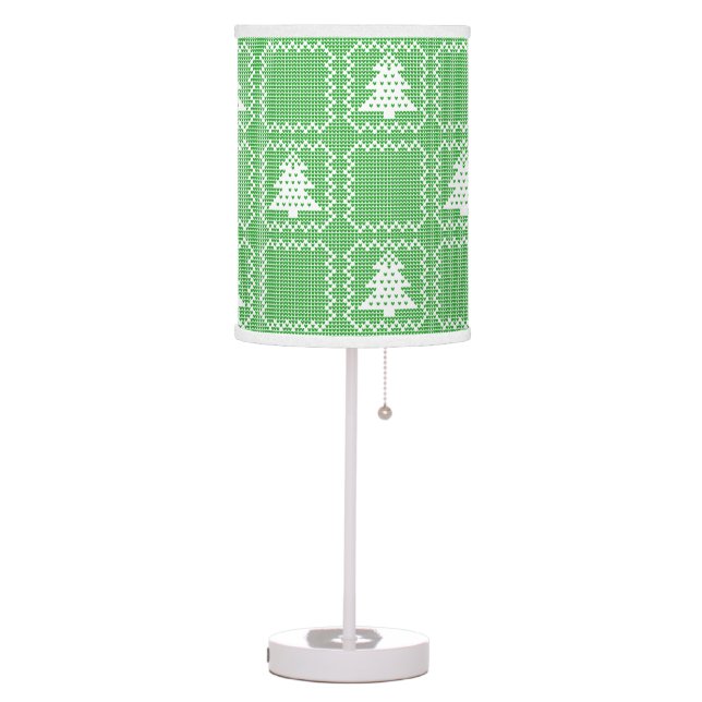 Cozy Christmas tree ugly sweater checkered pattern Table Lamp (Left)