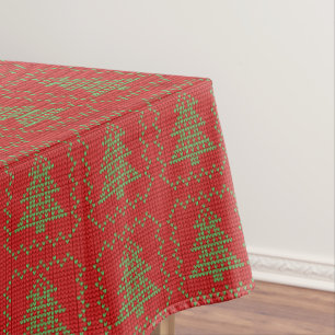 Cozy Christmas tree ugly sweater checkered pattern Tablecloth