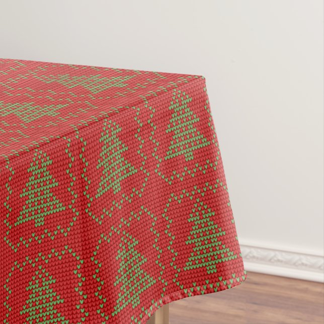 Cozy Christmas tree ugly sweater checkered pattern Tablecloth (In Situ)