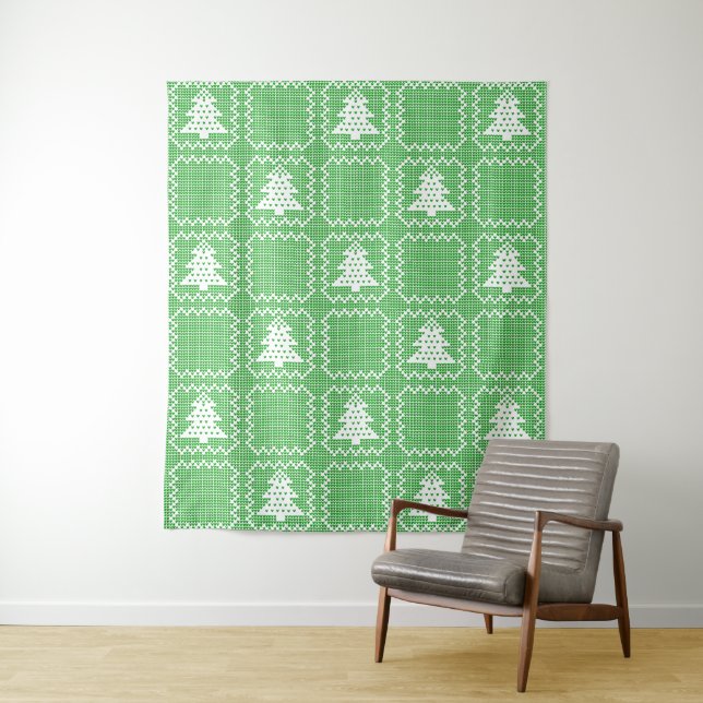 Cozy Christmas tree ugly sweater checkered pattern Tapestry (In Situ)