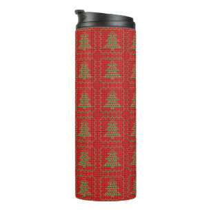 Cozy Christmas tree ugly sweater checkered pattern Thermal Tumbler