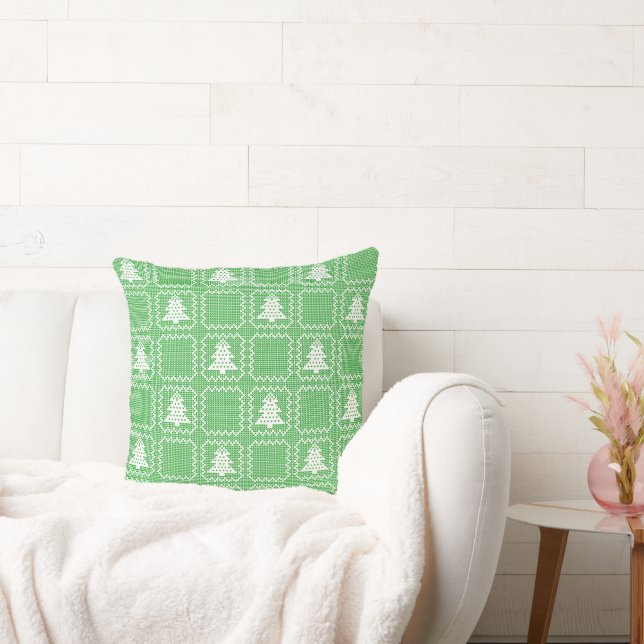 Cozy Christmas tree ugly sweater checkered pattern Throw Pillow (Couch)