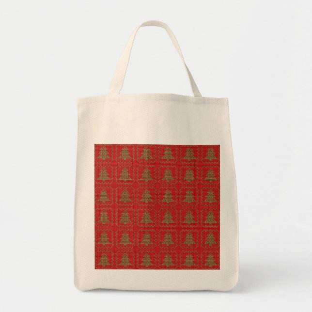 Cozy Christmas tree ugly sweater checkered pattern Tote Bag (Front)