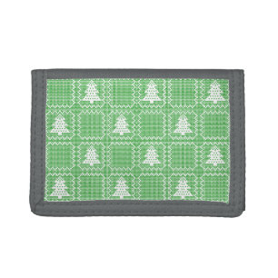 Cozy Christmas tree ugly sweater checkered pattern Tri-fold Wallet