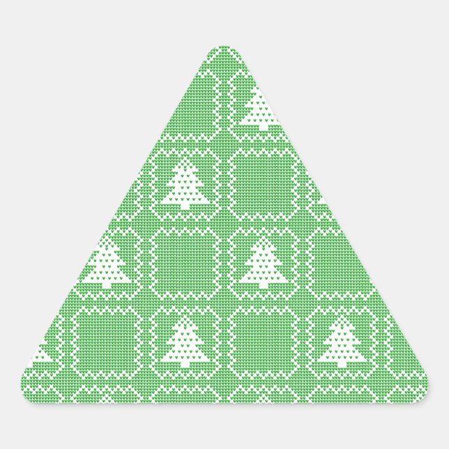 Cozy Christmas tree ugly sweater checkered pattern Triangle Sticker (Front)