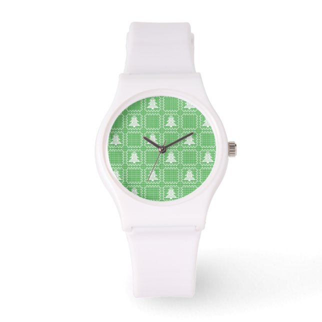 Cozy Christmas tree ugly sweater checkered pattern Watch (Front)
