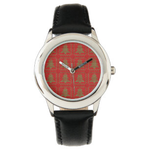 Cozy Christmas tree ugly sweater checkered pattern Watch
