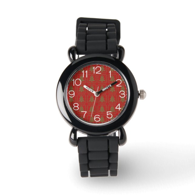 Cozy Christmas tree ugly sweater checkered pattern Watch (Front)