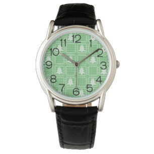 Cozy Christmas tree ugly sweater checkered pattern Watch