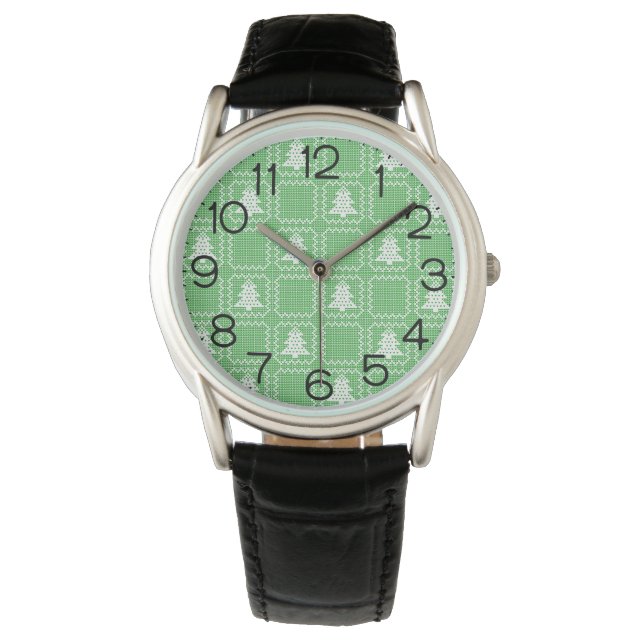 Cozy Christmas tree ugly sweater checkered pattern Watch (Front)