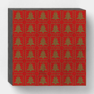 Cozy Christmas tree ugly sweater checkered pattern Wooden Box Sign