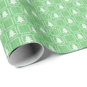 Cozy Christmas tree ugly sweater checkered pattern Wrapping Paper