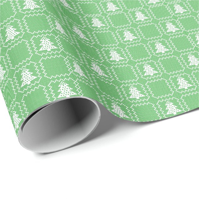 Cozy Christmas tree ugly sweater checkered pattern Wrapping Paper (Roll Corner)