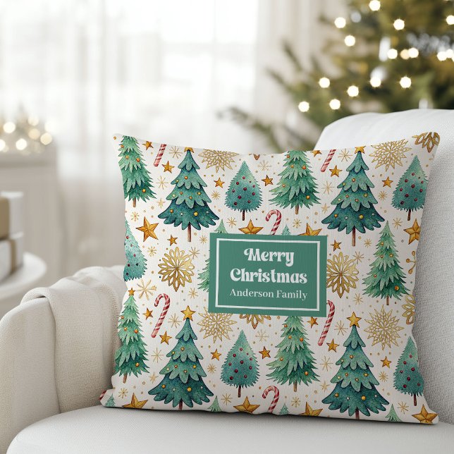 Cozy Christmas Trees Pillow with Candy Canes (Cozy Christmas Trees Pillow with Candy Canes)