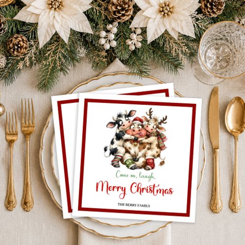 Cozy Christmas whimsical cow red green christmas n Paper Dinner Napkins