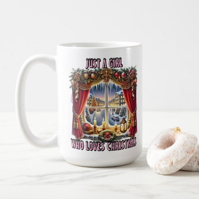 Cozy Christmas Window Display Coffee Mug (With Donut)