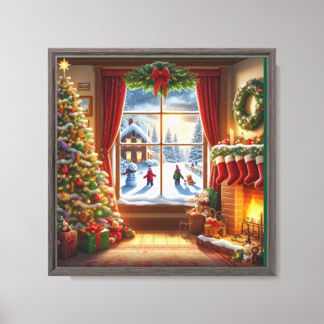 Cozy Christmas Window Scene Canvas Print (Front)
