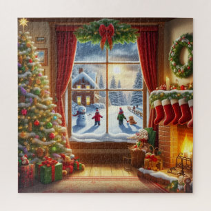 Cozy Christmas Window Scene Jigsaw Puzzle