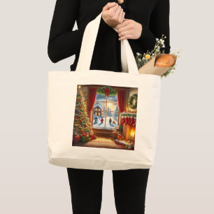 Cozy Christmas Window Scene Large Tote Bag